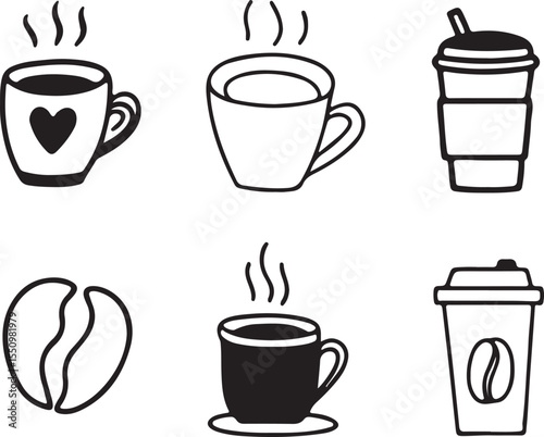 Aromatic Coffee Delights: A delightful array of hand-drawn coffee cups, each emanating warmth and inviting the senses with its comforting aroma. It captures the simple joy of a caffeine escape.