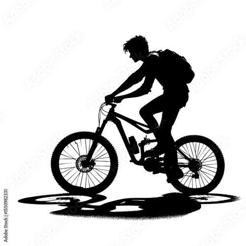 Silhouette of a Cyclist on a Mountain Bike