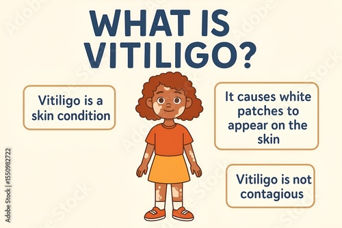 Vitiligo Medical Education Infographic - Skin Condition Awareness Illustration with Diverse Character