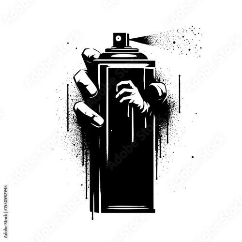 Spray Paint Can Hand Graffiti Art: Black and White Design
