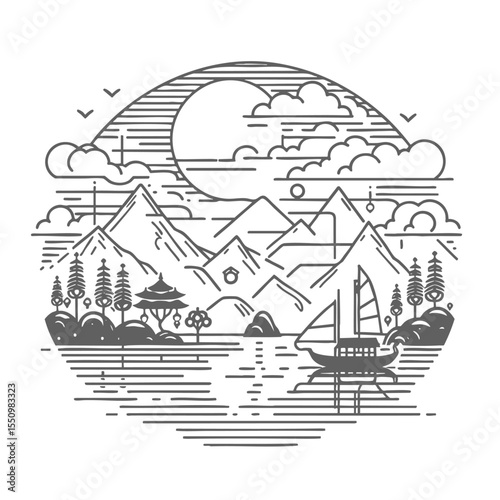 Serene Lake and Mountain Landscape: A Minimalist Nature Scene