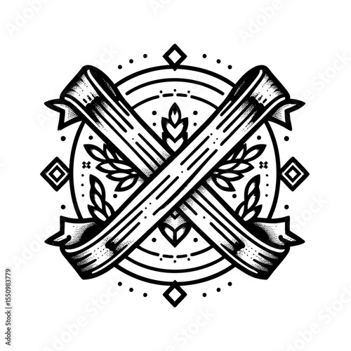 Vintage Wheat Emblem: Geometric Grain Harvest Symbol