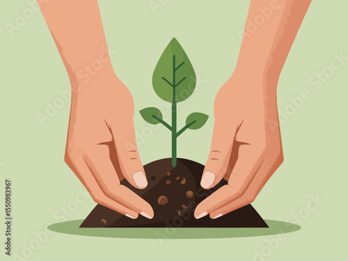 Hands nurturing a young plant, symbolizing growth, care, and the importance of environmental stewardship in gardening