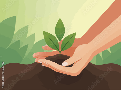 Hands nurturing a young plant, symbolizing growth, care, and the importance of environmental stewardship in gardening