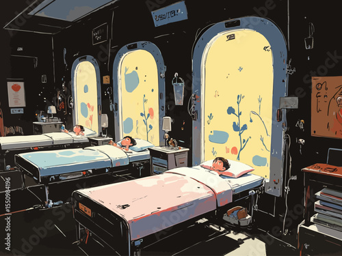 he waking investigators each find themselves in a narrow, futuristic-looking bed, covered with an opaque plastic lid