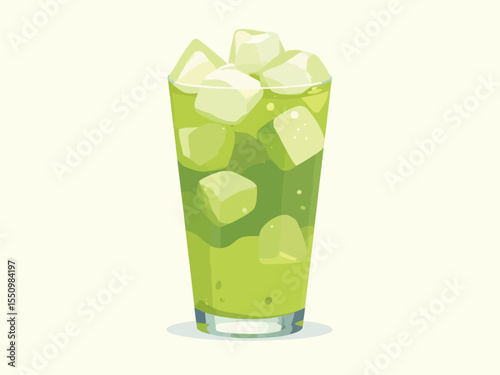  Iced matcha latte in clear cup with ice cubes Refreshing and vibrant