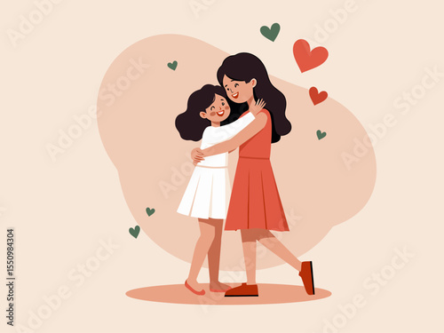 mother and daughter hugging for happy mother's day 