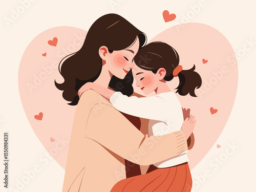 mother and daughter hugging for happy mother's day 