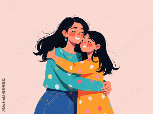 mother and daughter hugging for happy mother's day 