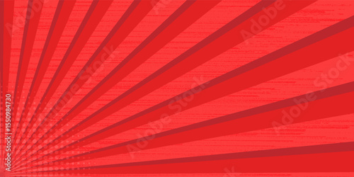 Pop art comic book strip cover design. Explosion, isolated retro style comics radial red background. Halftone colored background frame.