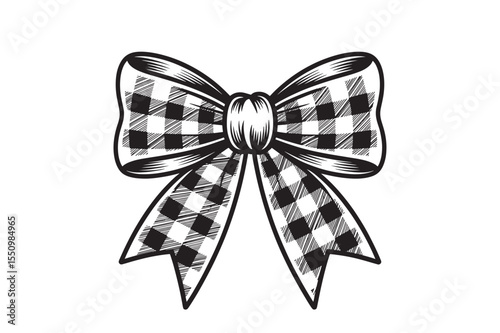 Elegant Black and White Buffalo Check Bow Illustration