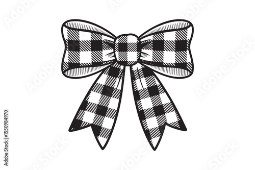 Black and White Buffalo Plaid Bow  Elegant Design Illustration