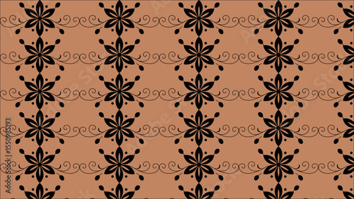 Seamless floral vertical stripe pattern on soft brown background for textile design
