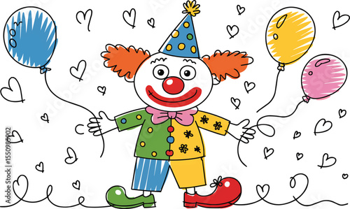 Happy Clown Holding Colorful Balloons Cartoon vector illustration,Generative Ai