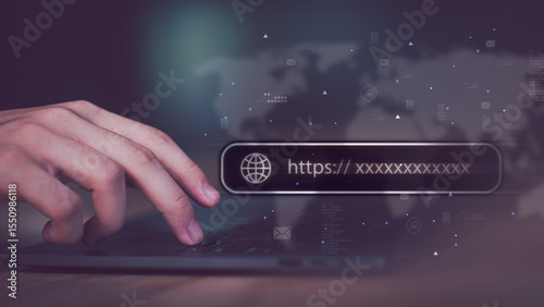 Businessman searching for business information through virtual screen,Searching for information he is interested in through online websites,keyword search ideas to find references,insight research