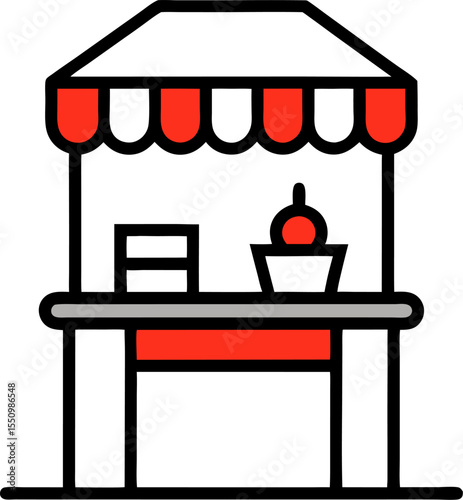 Sales booth Icons set in solid and thin line style