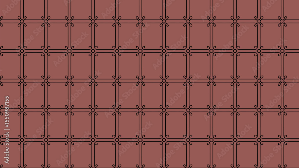 Naklejka premium Seamless red grid pattern with black symmetrical corner line design