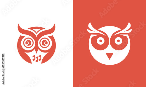 Two stylized owl logos one with musical notes and the other with a simple design ai generated