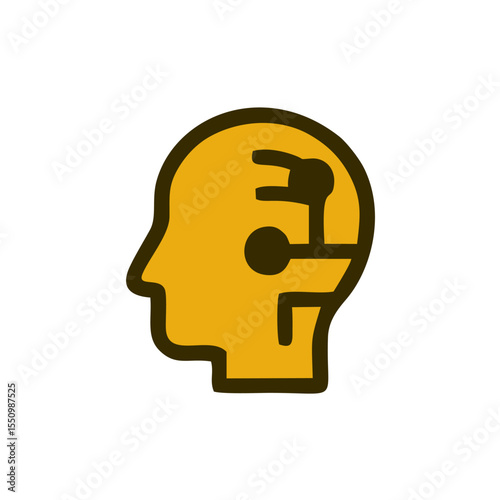 Cartoon AI Head Silhouette with Circuit Pattern and Bold Yellow Profile, A yellow human head silhouette with an inner circuit board–style network design, combining human cognition and artificial intel