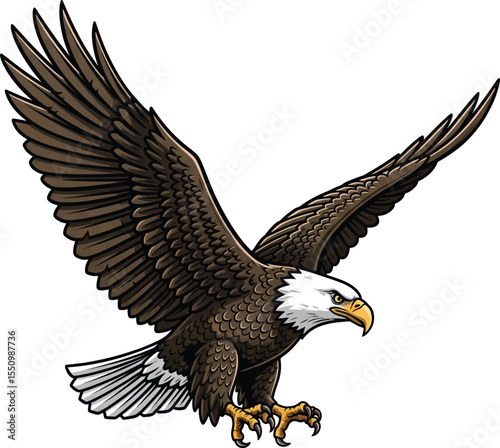 Powerful Bald Eagle in Flight, Perfect for Patriotic Designs