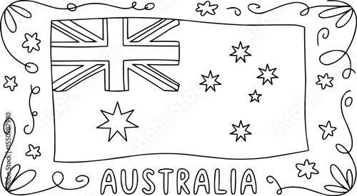 Australia flag black and white for coloring vector illustration,Generative Ai