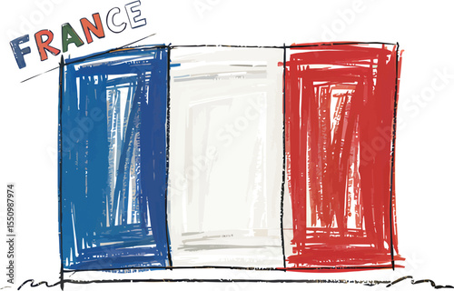 Sketch of French flag with hand drawn label vector illustration,Generative Ai
