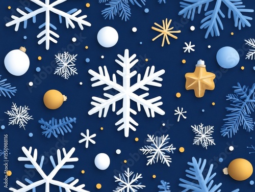 Festive winter pattern with snowflakes and decorations