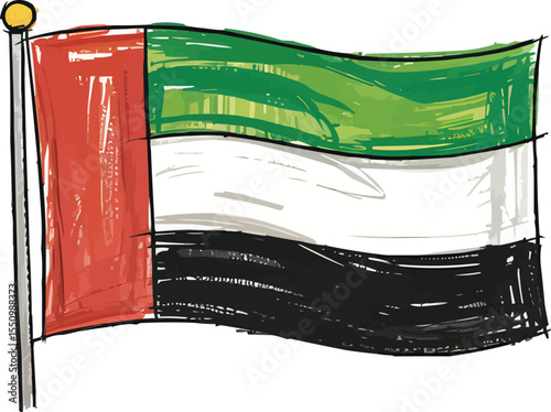 United Arab Emirates flag with waving pole and sketch texture vector illustration,Generative Ai
