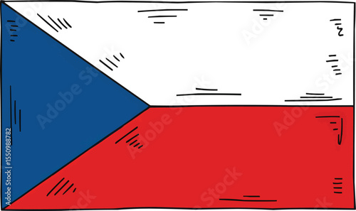 Minimal sketch of Czech Republic flag with triangle layout vector illustration,Generative Ai