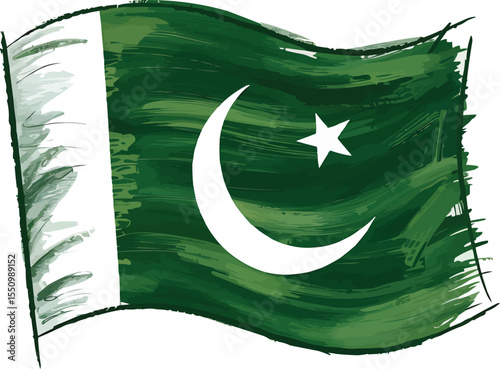 Pakistan flag with crescent and star vector illustration,Generative Ai
