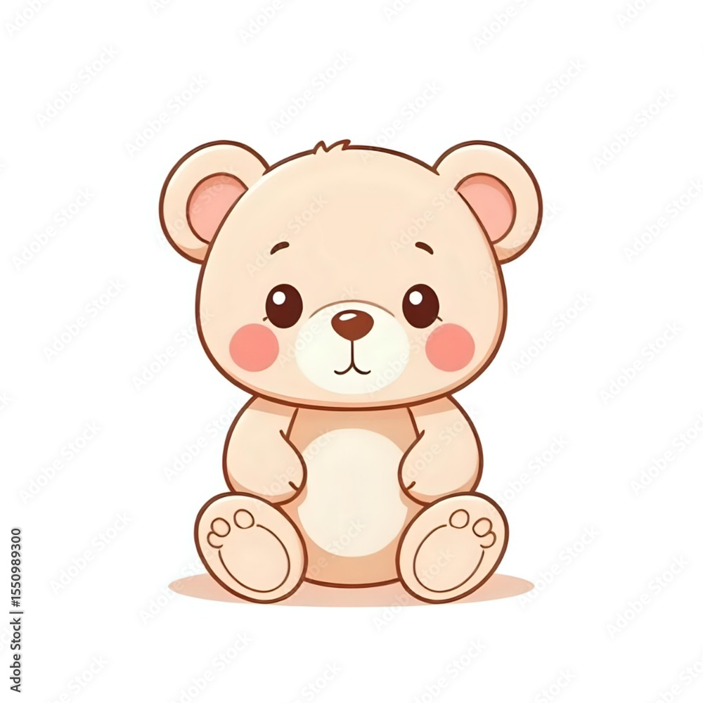 Naklejka premium Sweet Plush Teddy Bear with Blush Cheeks – Child-Friendly Design 