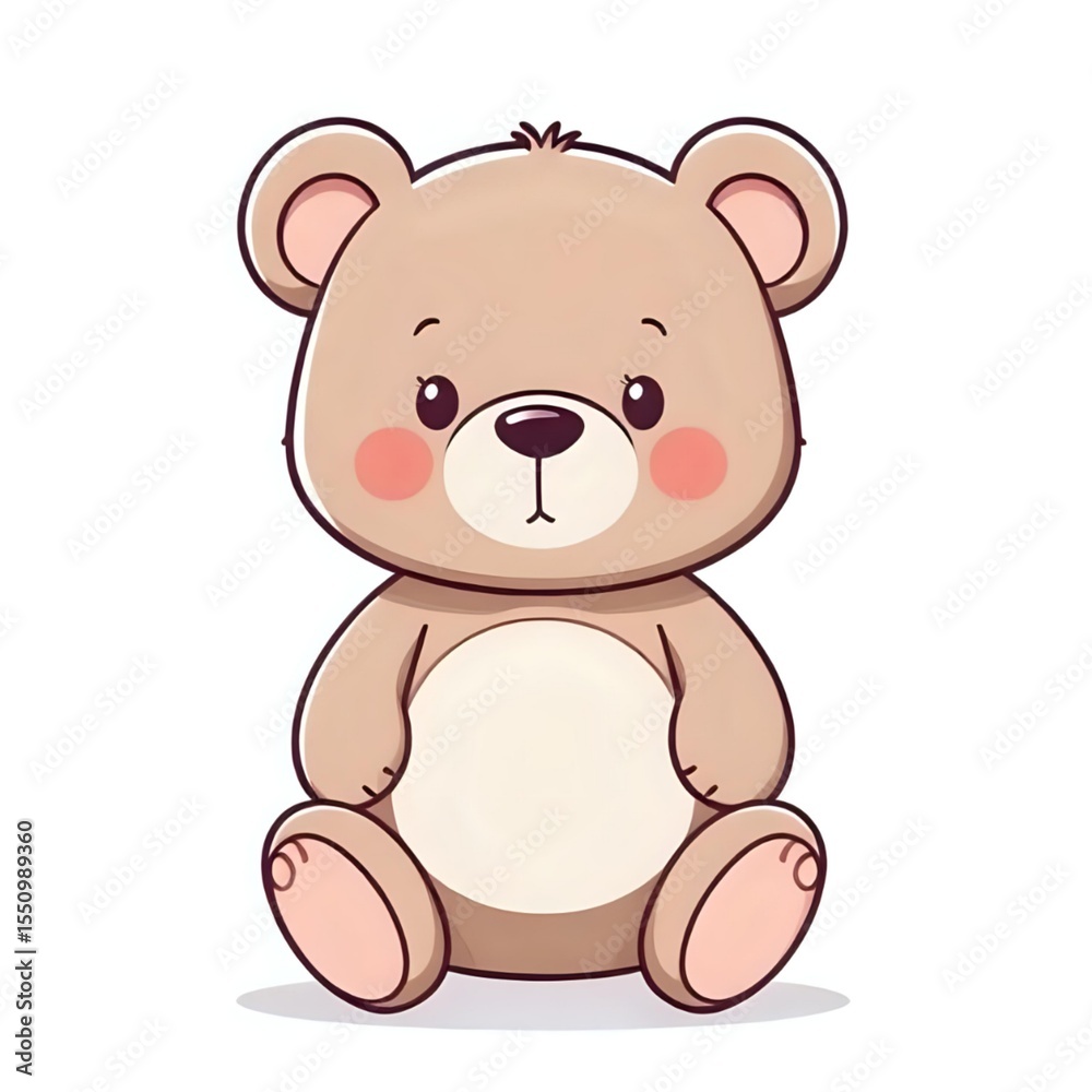 Fototapeta premium Cute Cartoon Teddy Bear Sitting – Adorable Animal Illustration 