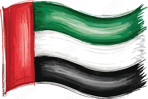 UAE national flag in hand drawn waving style vector illustration,Generative Ai