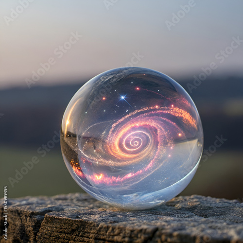 Levitating glass orb with holographic swirl isolated on transparent background, floating sphere with futuristic glow effect, PNG cutout ideal for sci-fi, fantasy, or digital design