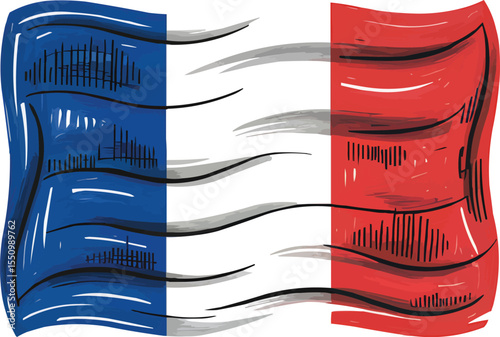 French tricolor flag with painted wavy design vector illustration,Generative Ai