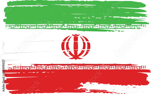 Iran National Flag with Emblem in Green White and Red Brush Style vector illustration,Generative Ai