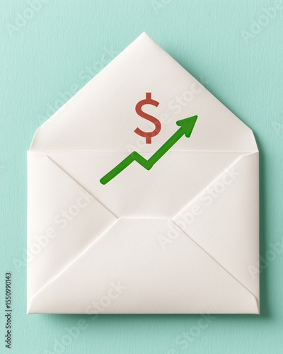 Envelope with Dollar Sign and Upward Trend on Mint Background