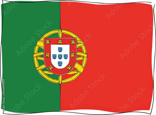Portugal National Flag with Emblem in Red and Green Vector Style illustration,Generative Ai