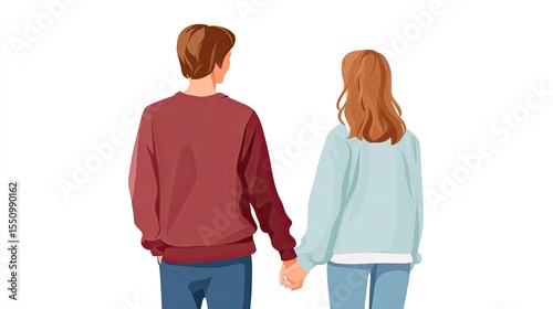 A soft vector illustration of a couple facing forward their joined hands suggesting a quiet intimacy The man wears a