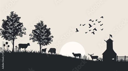 Set of farm life silhouette vector 