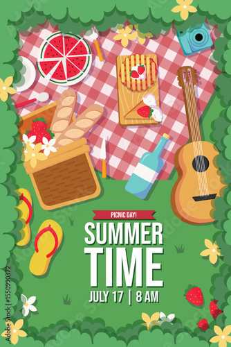 Summer promotion poster banner with summer tropical beach vibes background