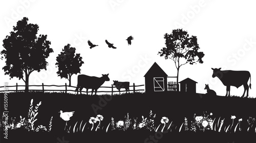 Set of farm life silhouette vector 