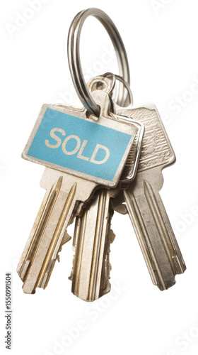 A close-up of a keyring featuring keys with a 