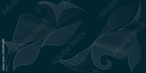 Minimalist abstract background with black outline leaves located on the sides of the template Abstract Vector line gold ornament fancy nature elegant vintage background. Hand drawn wavy branches.	
