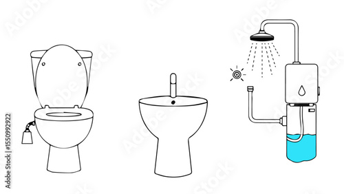  . Minimalist Smart Bathroom Icons – Line Art Set for Green Home Design
 toilet bowl and toilet