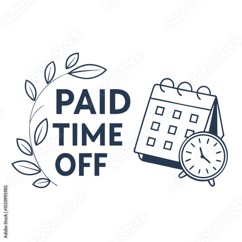 Paid time off text with calendar icon in clean vector style