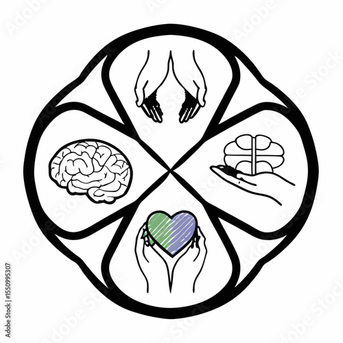 Mental Health Awareness Vector – Brain Wellness, Therapy Support, Emotional Intelligence, Psychological Care and Awareness Campaign Design
