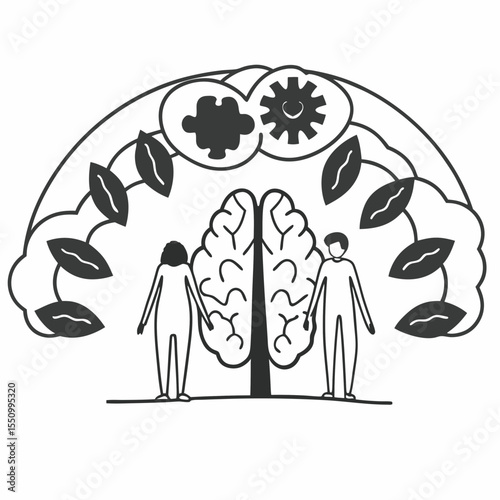 Mental Health Awareness Vector – Brain Wellness, Therapy Support, Emotional Intelligence, Psychological Care and Awareness Campaign Design
