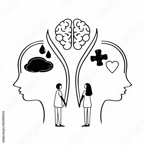 Mental Health Awareness Vector – Brain Wellness, Therapy Support, Emotional Intelligence, Psychological Care and Awareness Campaign Design
