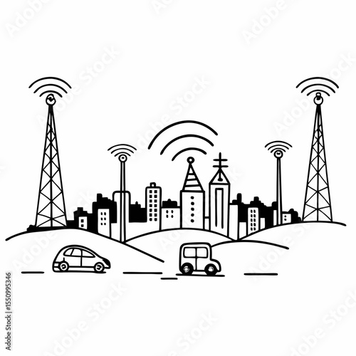 Smart City Vector – Urban Infrastructure, IoT, 5G Network, Sustainable City Planning and Future Technology Illustration

